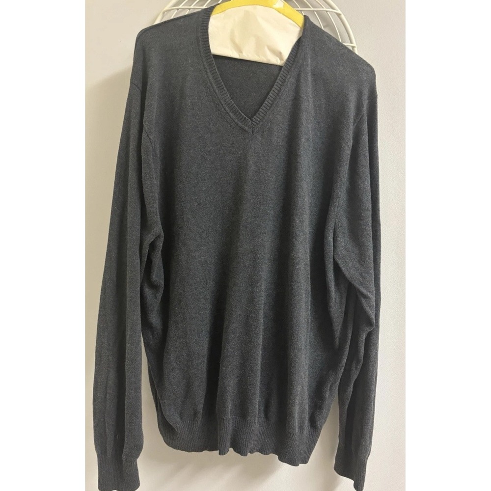 Jos A Bank Signature Size L Mens Knit Sweater V Neck 100% Pima‎ Cotton Gray